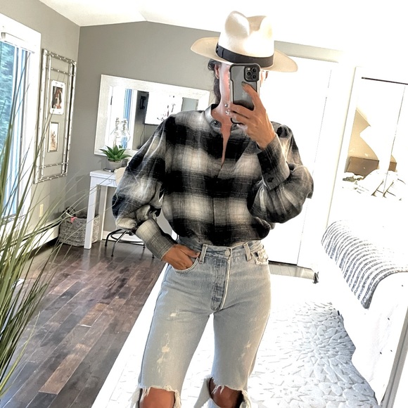Banana Republic Tops - Banana Republic black & white checkered Victorian sleeve button down Small P